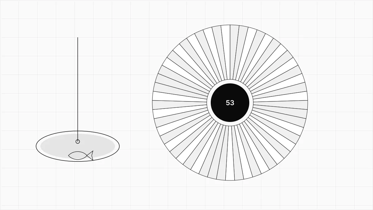 Illustration of a frozen lake with a fishing hole and a game show wheel
